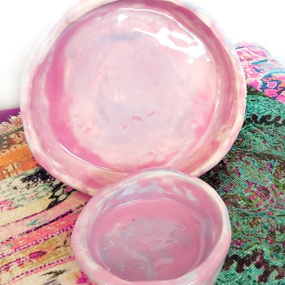 Pastel Pink Trinket Dish Handmade Pottery Boho Home Decor - Picture 3 of 5